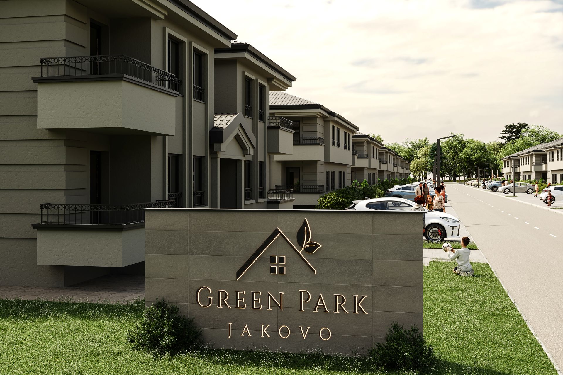 Ulazna oznaka kompleksa Green Park Jakovo uz uređenu ulicu